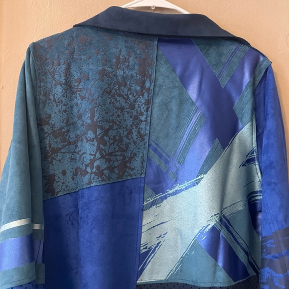 🌀🆕🎉🏷️ shades of blue abstract mixed media open over coat jacket - Picture 15 of 16
